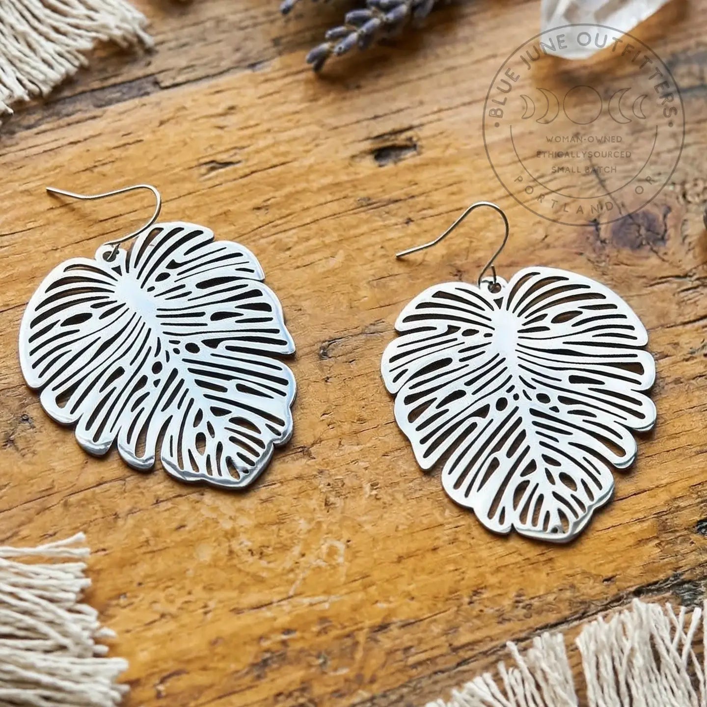 Boho Monstera Plant Earrings