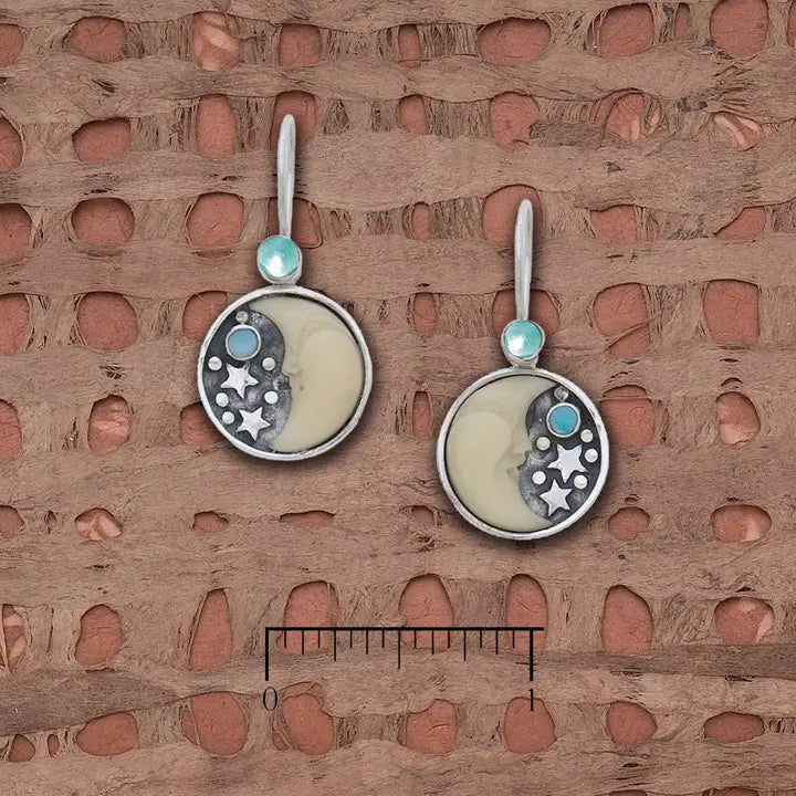 Tagua Half Moon with Star, Opal Larimar Earrings L974