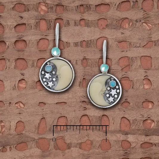 Tagua Half Moon with Star, Opal Larimar Earrings L974