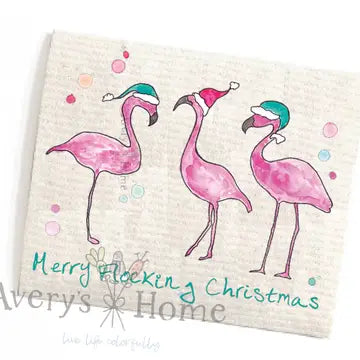 Merry Flocking Christmas Swedish Dishcloth