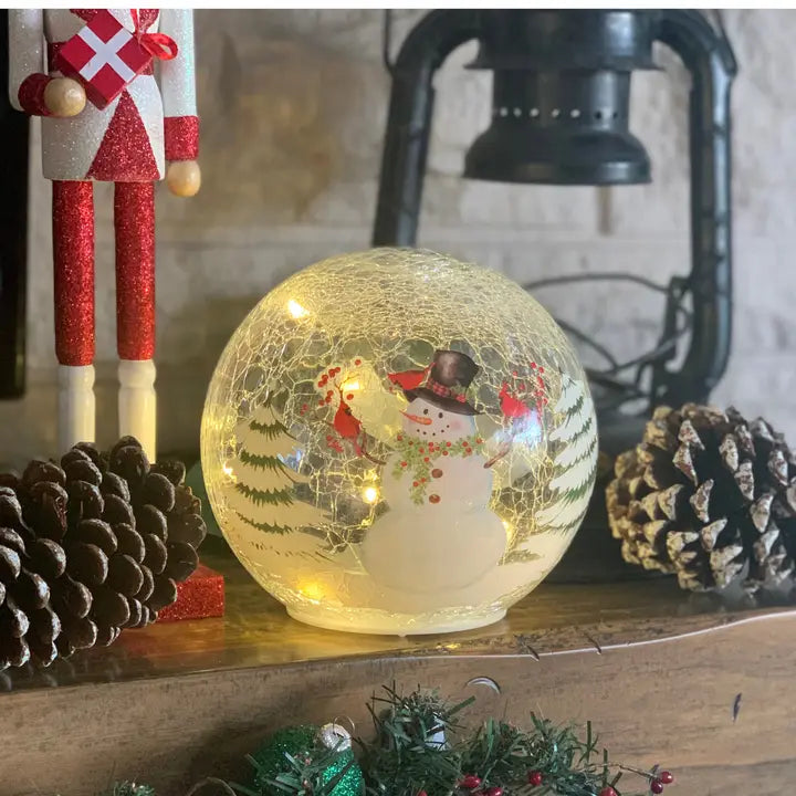 Crackle Glass Globe Snowman