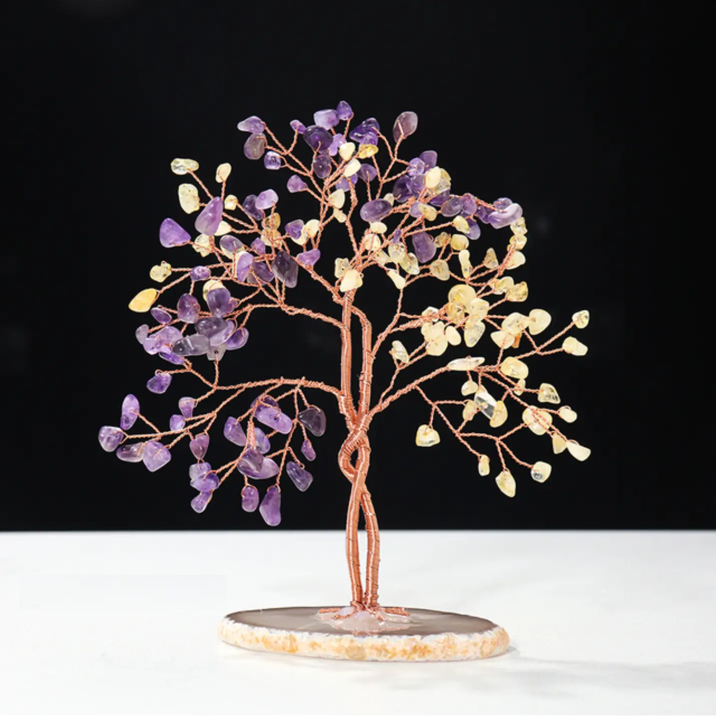 Crossing Gemstone Crystal Tree Amethyst & Citrine