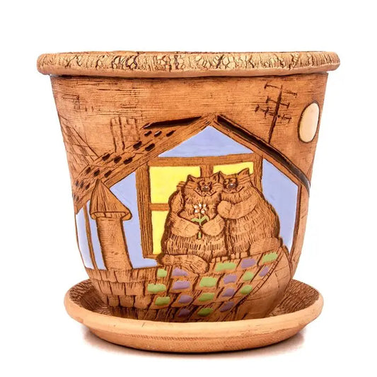 Cats Ceramic Planter & Saucer