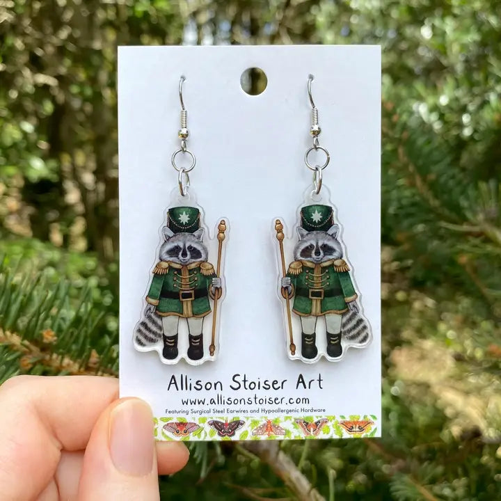 Acrylic Nutcracker Raccoon Earrings