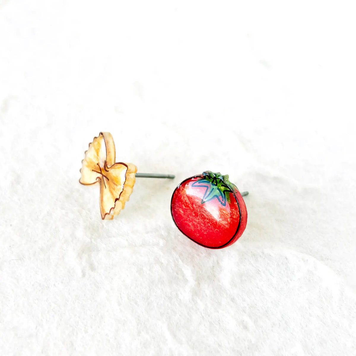 Mismatched Tomato & Bowtie Pasta Stud Earrings