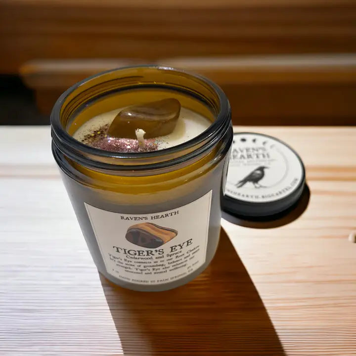 Tiger's Eye Crystal Candle - Cedar & Spruce