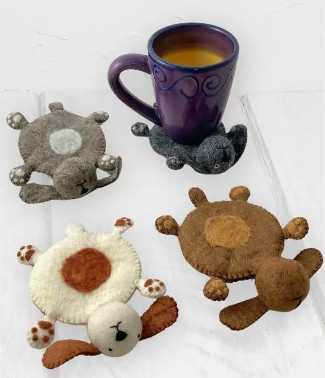Felted Wool Dog Coasters Set of 4