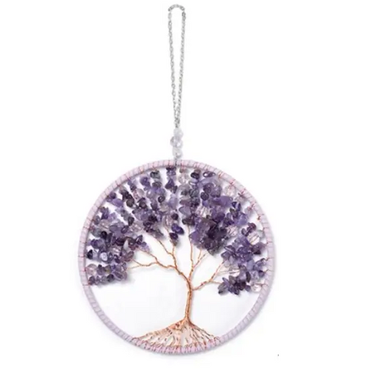Beaded Tree of Life Dreams Catcher - Amethyst