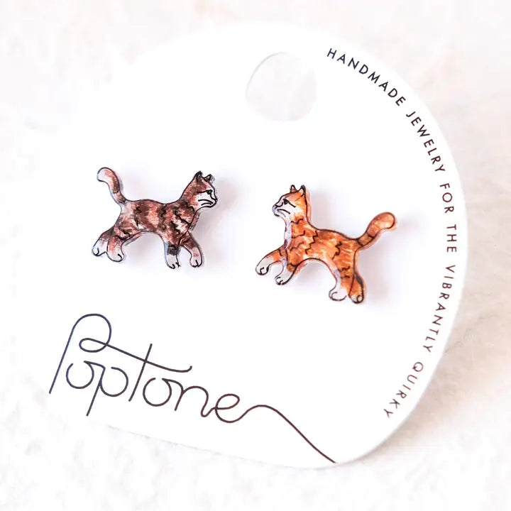 Mismatched Cats Stud Earrings