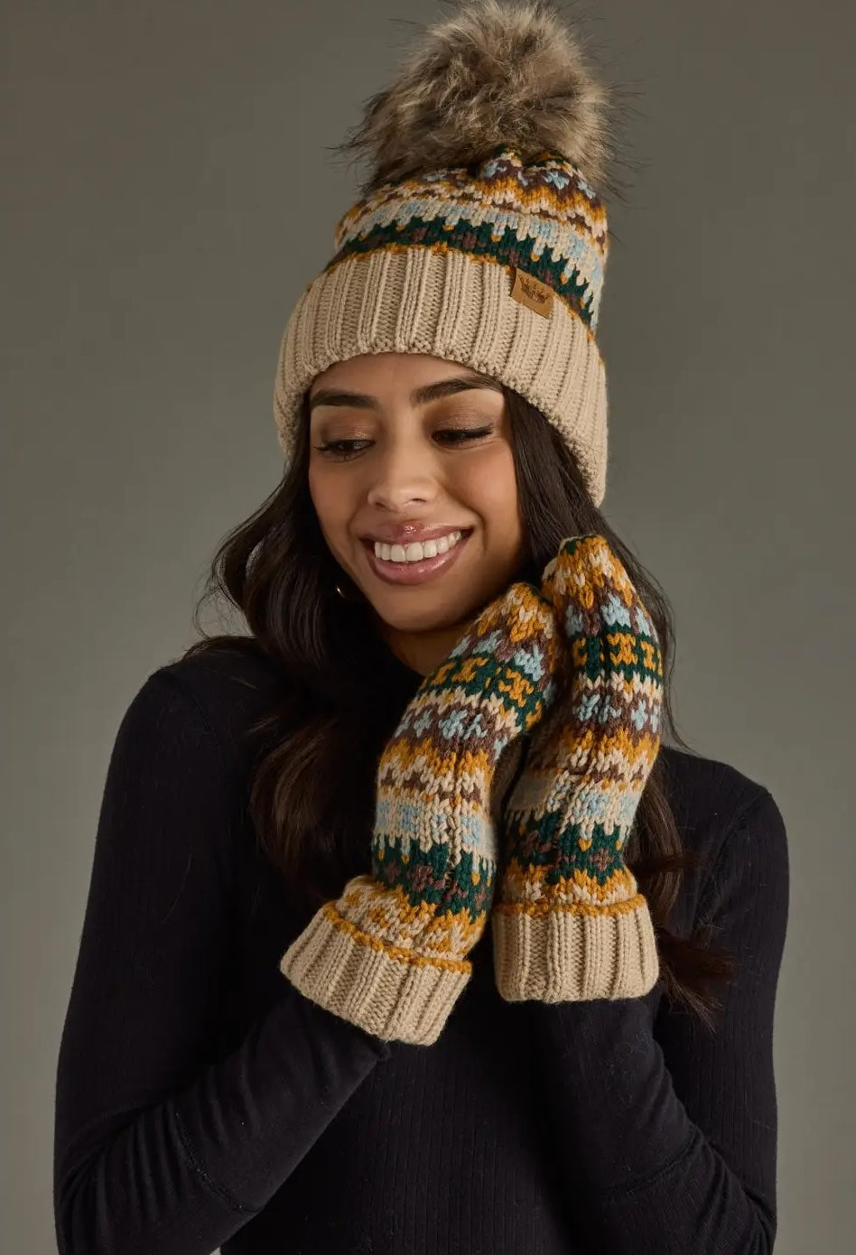 Taupe & Multicolored Mittens