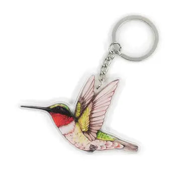 Male Ruby Throated Hummingbird Double Sided Acrylic Keychain