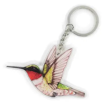 Male Ruby Throated Hummingbird Double Sided Acrylic Keychain