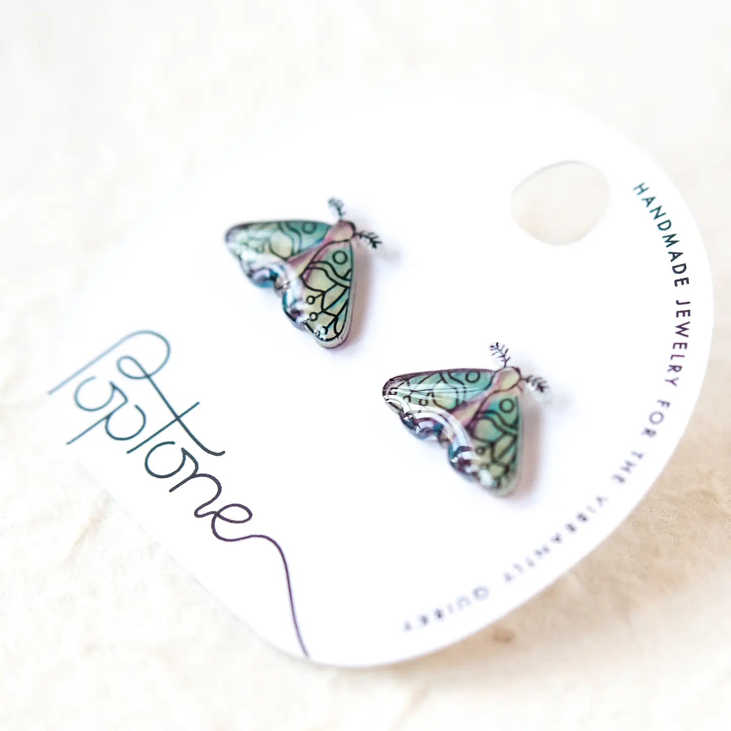 Green Forest Moth Stud Earrings