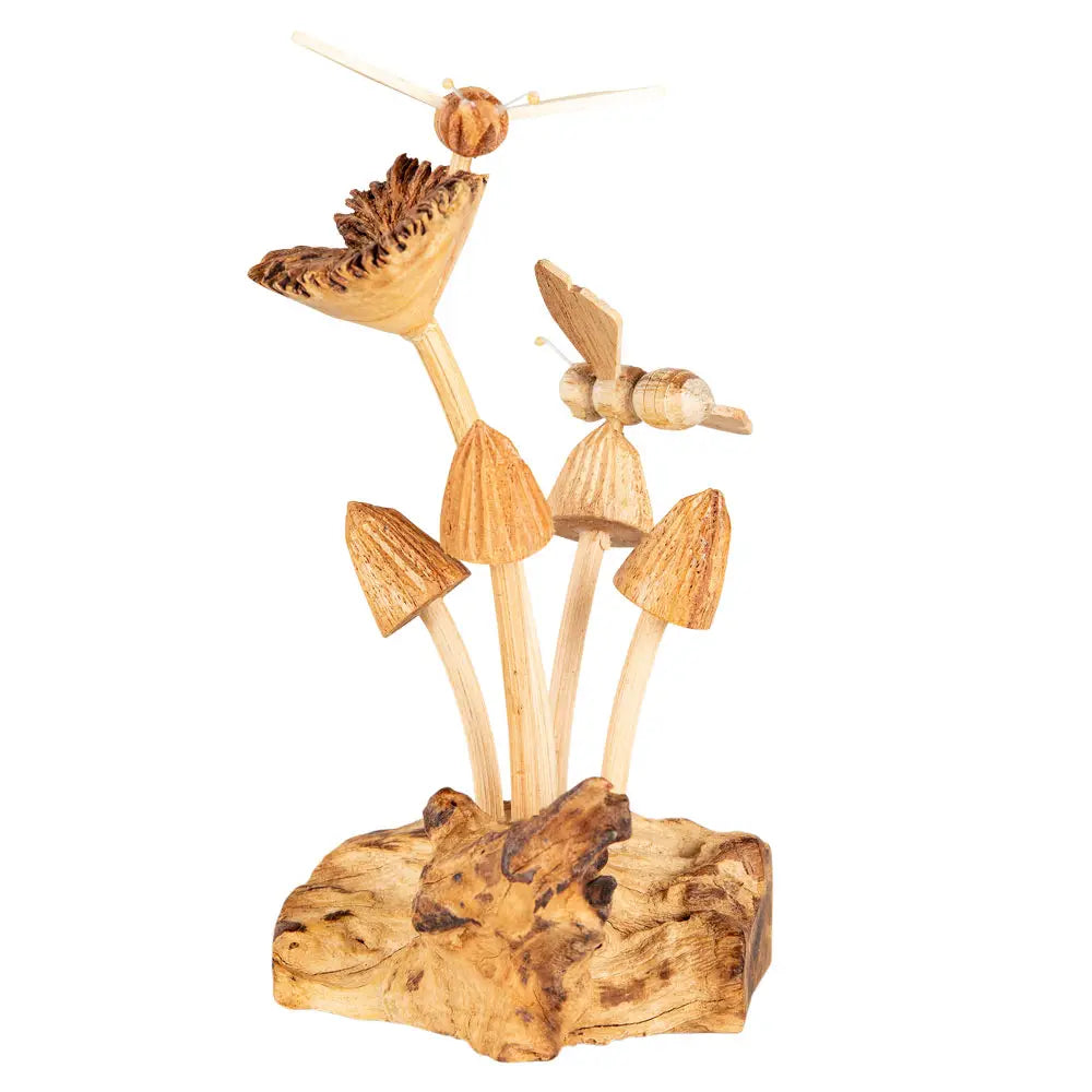 Wooden Mushrooms with Bee & Flower