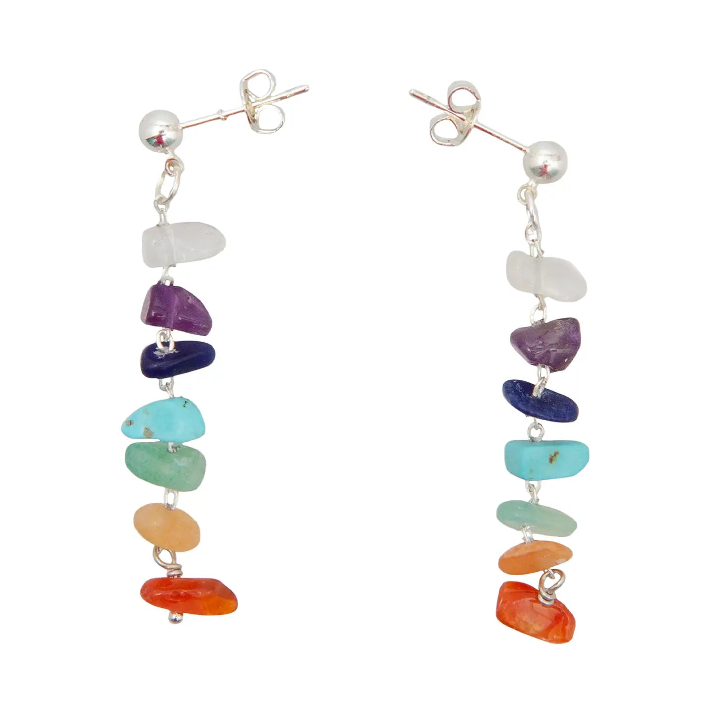 Seven Chakras Raw Stone Earrings - Silver