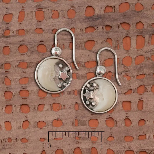 Tagua Half Moon Face with Star Earrings L1107
