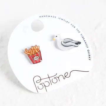 Seagull & French Fries Stud Earrings