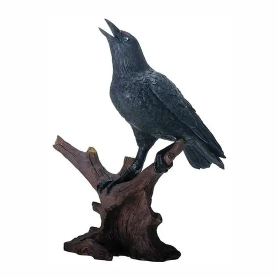 Raven on Stump Beak Open