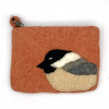 Black Capped Chickadee Felt Coin Purse