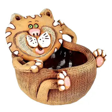 Cat on Back Ceramic Planter Flower Pot