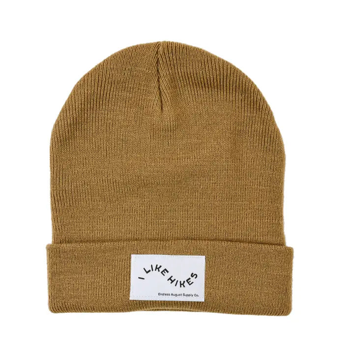 I Like Hikes Cuff Beanie carmel