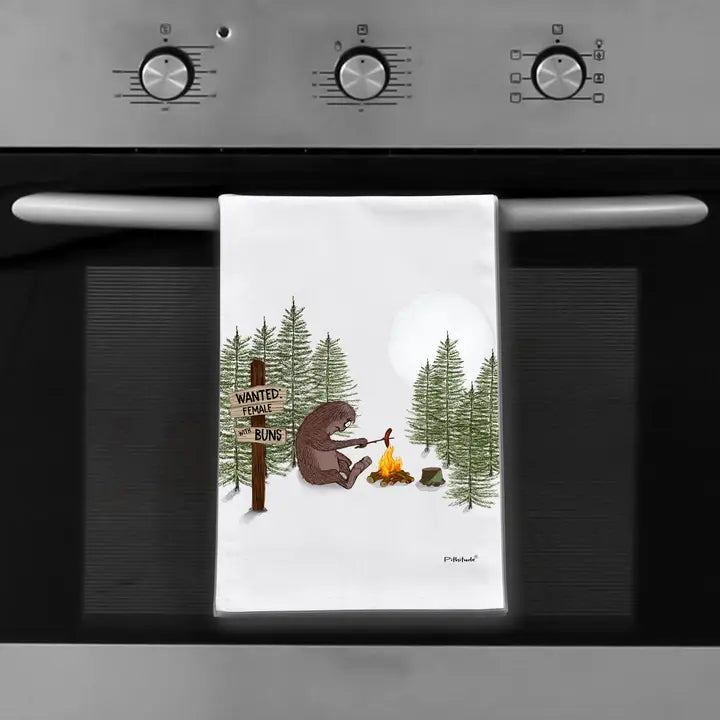 Sasquatch Campfire Buns Dish Towel