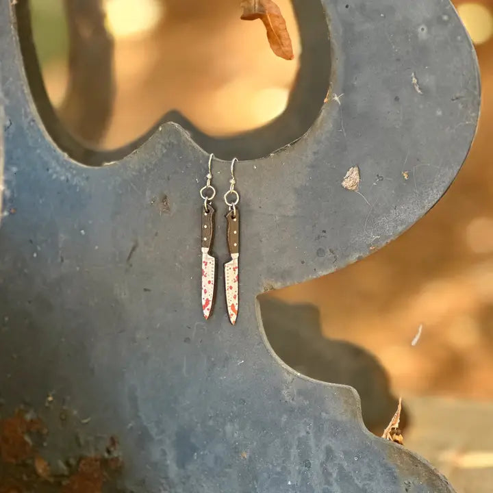 Wooden Earrings - Halloween Chef's Knife