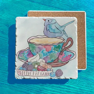 Blue Bird Colorful Tart Tea Cup Stone Trivet