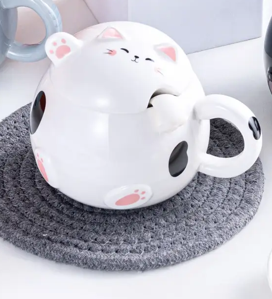 Tea Infuser Mug Whimsy Cat White