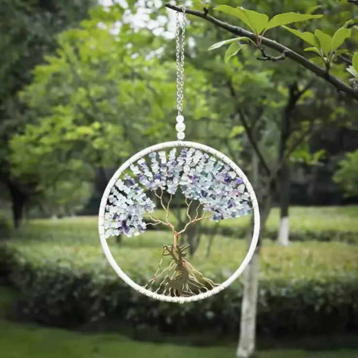 Beaded Tree of Life Dreams Catcher - Fluorite