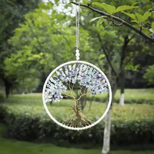Beaded Tree of Life Dreams Catcher - Fluorite