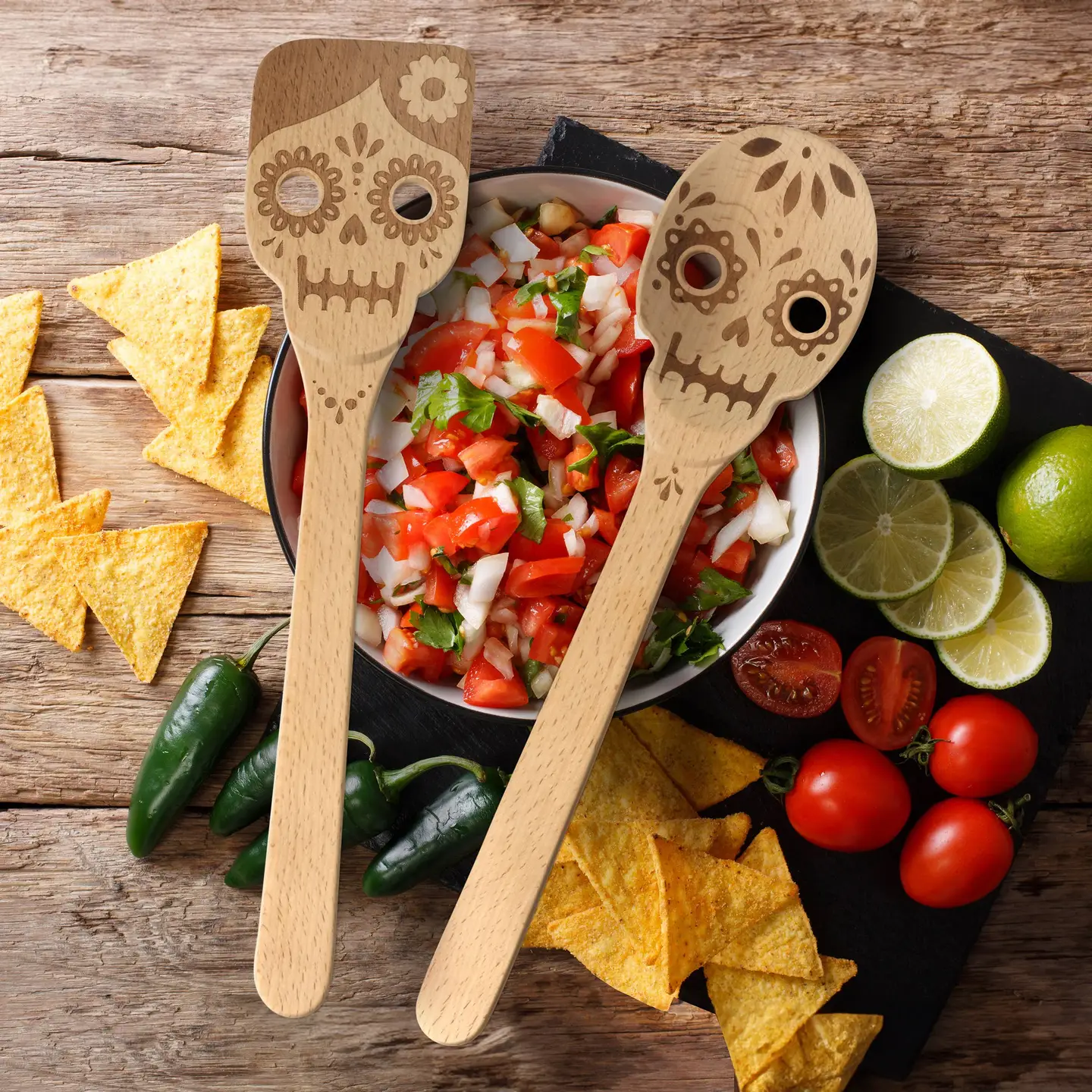 Day of the Dead Set Wood Serving Utensils