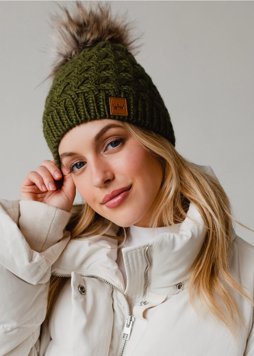 Olive Knit Pom Hat