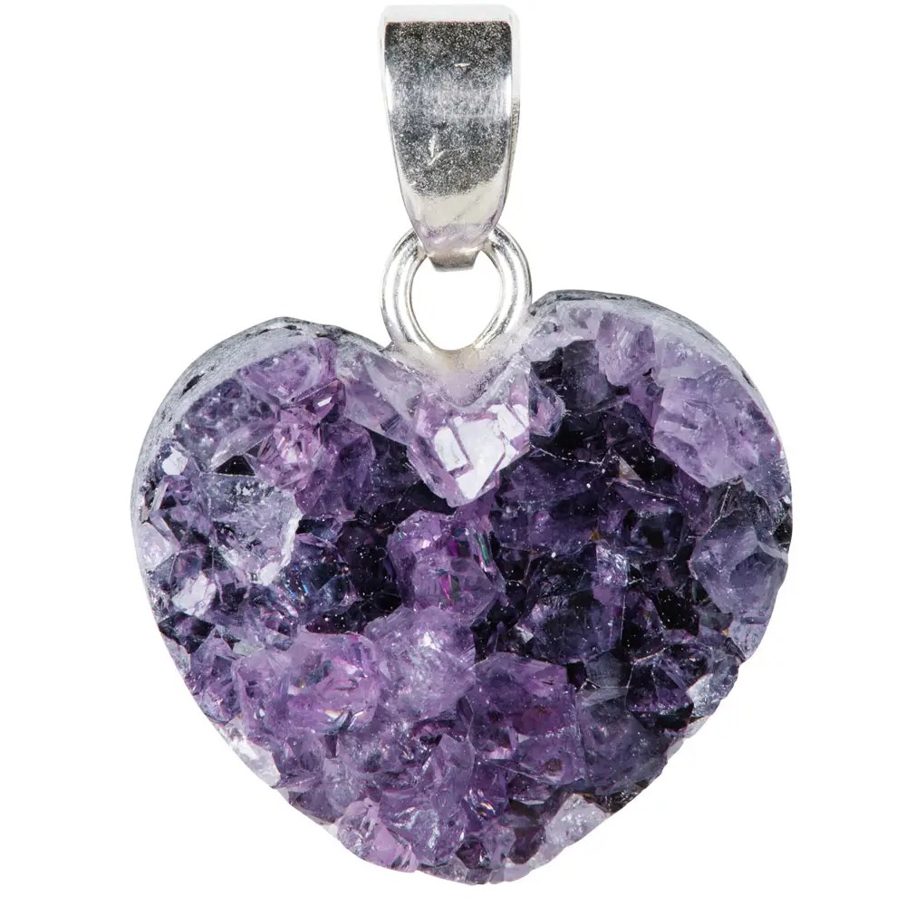 Amethyst Druzy Heart Necklace Silver