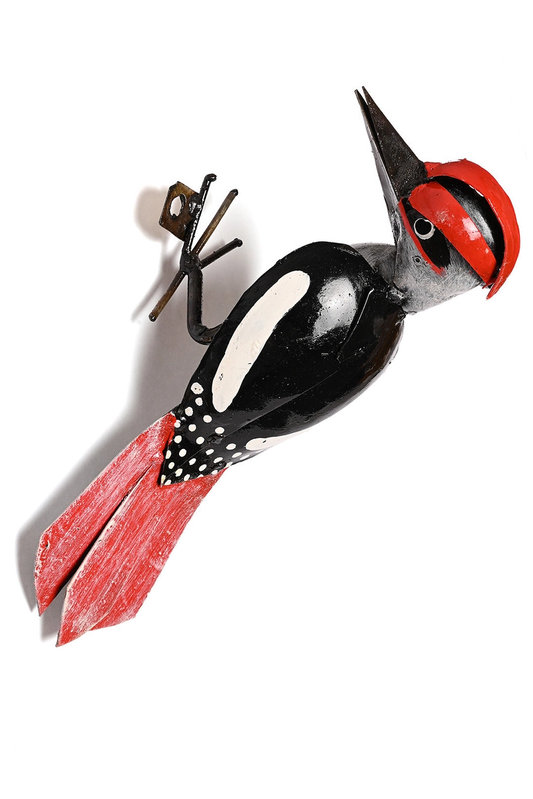 Wall Hanging Metal Recycled Woodpecker