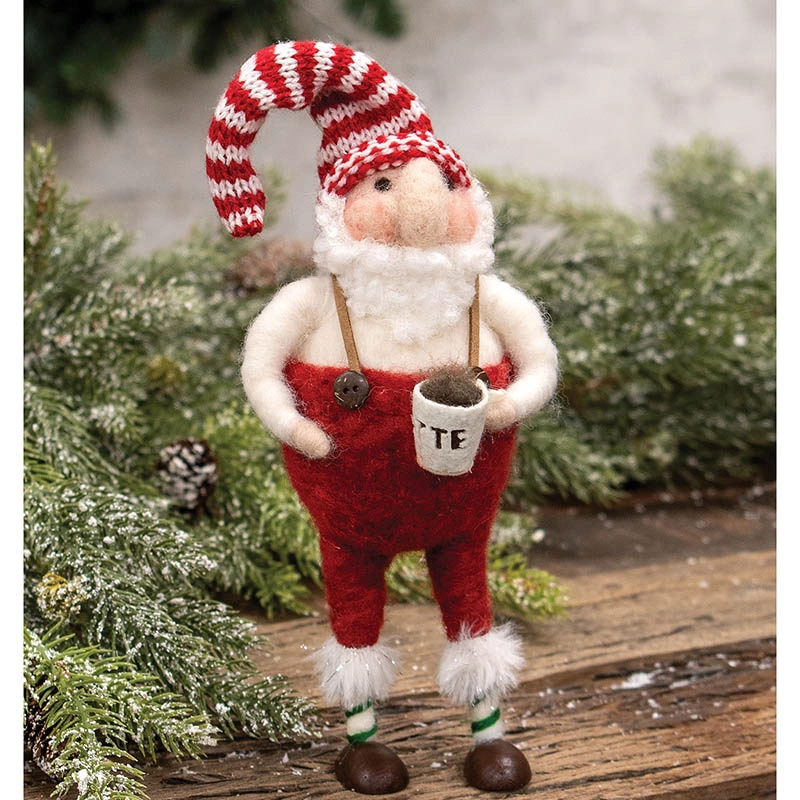 Santa with Latte Felted Ornament