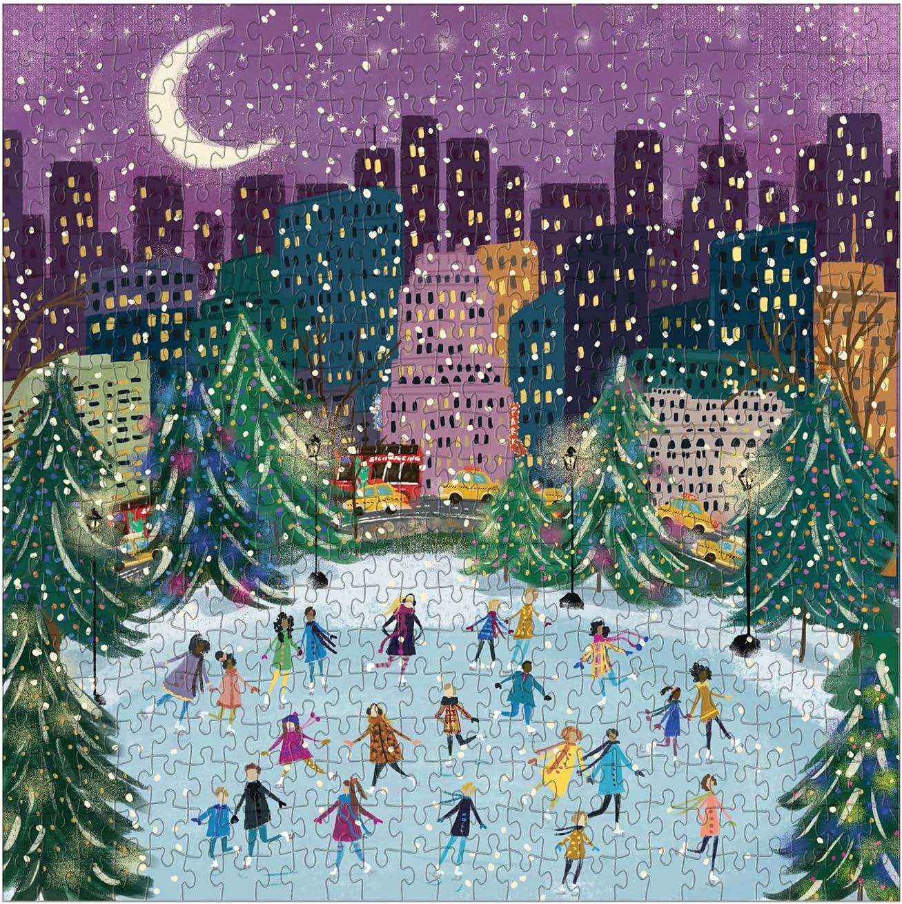 Merry Moonlight Skaters Puzzle - Foil 500 pc