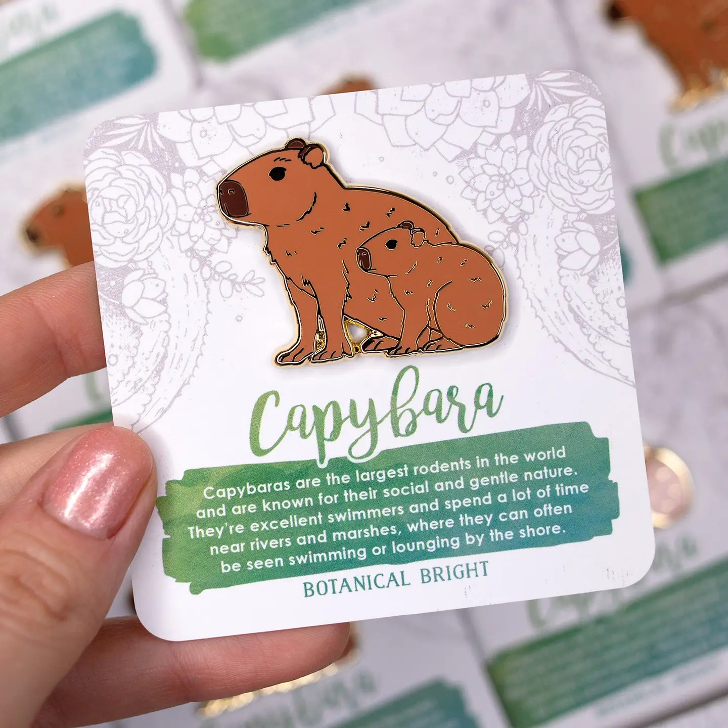 Capybara With Baby Enamel Pin