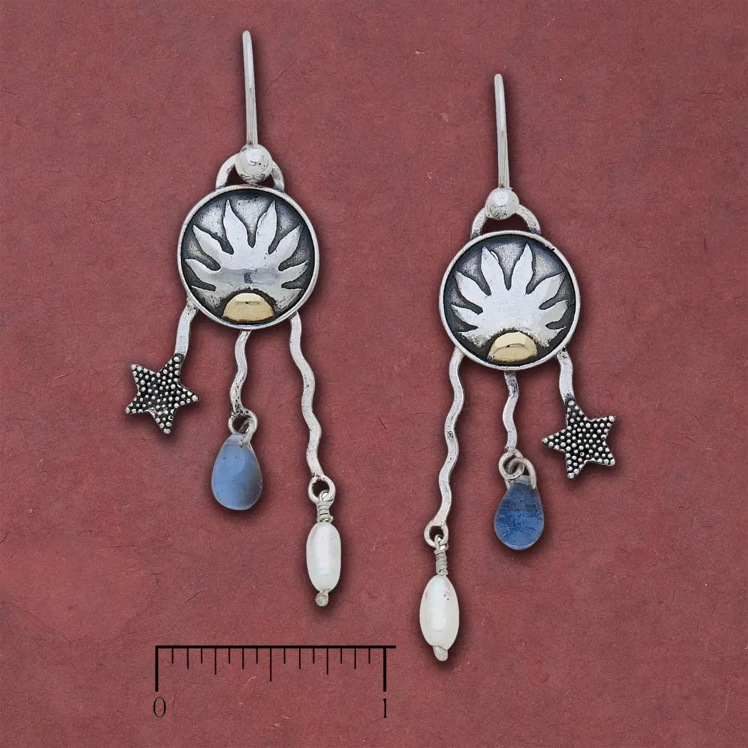 Biwa Pearl Iolite Glass Teardrop Earrings