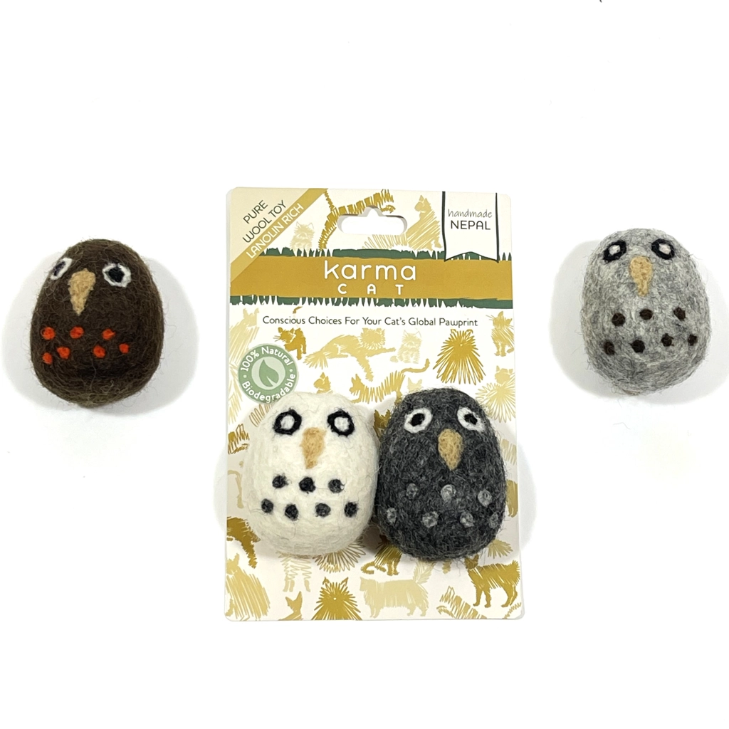 Felted Cat Toy Owls 2 pk