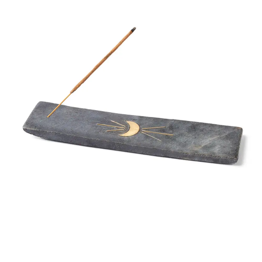 Indukala Moon Phase Incense Holder Black Carved Marble