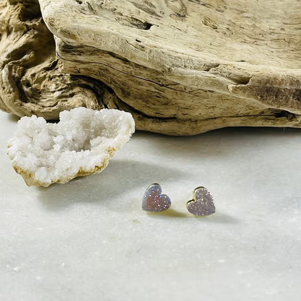Druzy Heart Stud Earrings
