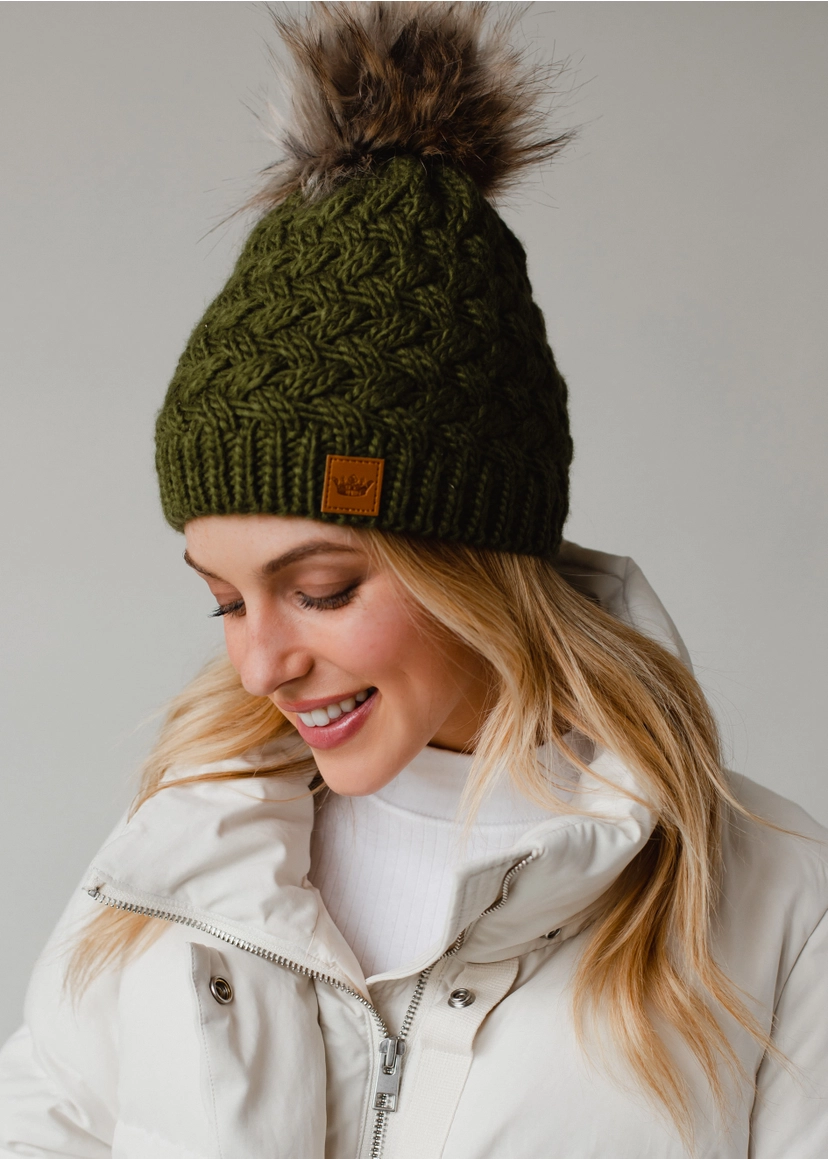 Olive Knit Pom Hat