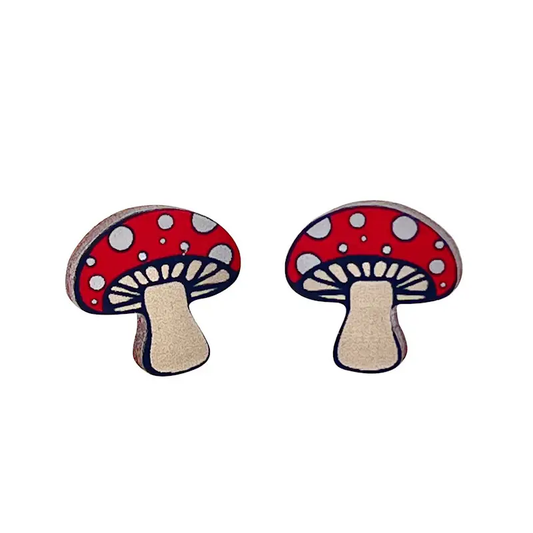 Wooden Mushroom Stud Earrings