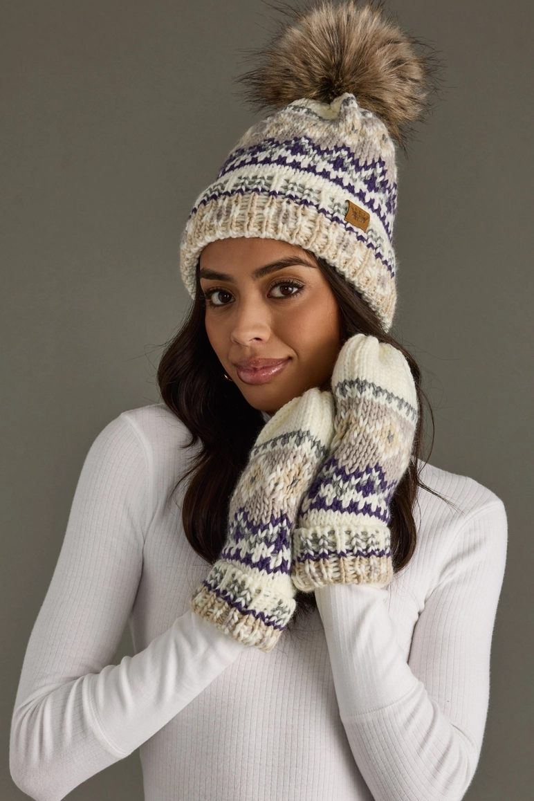 White, Purple & Taupe Pom Hat