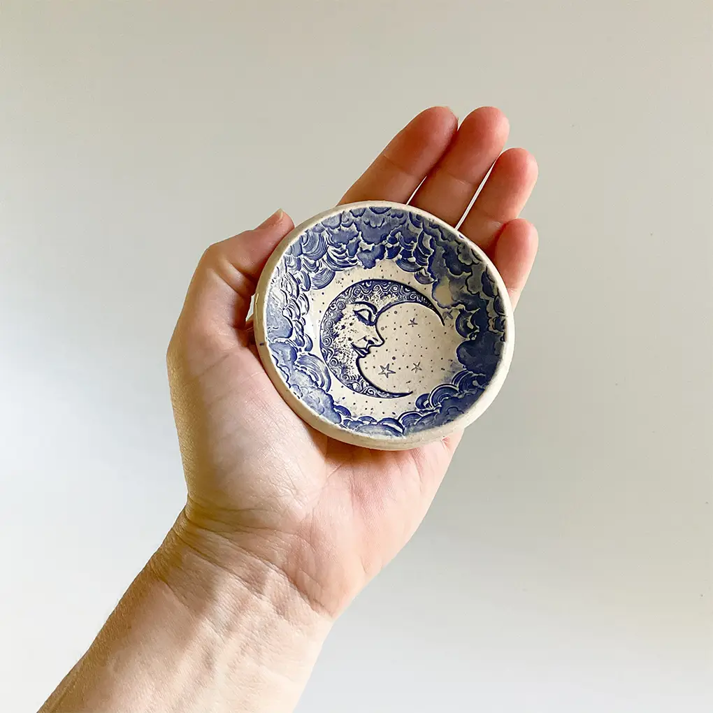 Pottery Dish Crescent Blue Moon