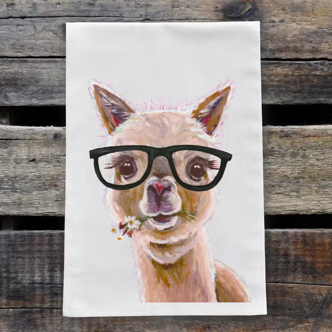 Alpaca w/ Glasses Tea Towel