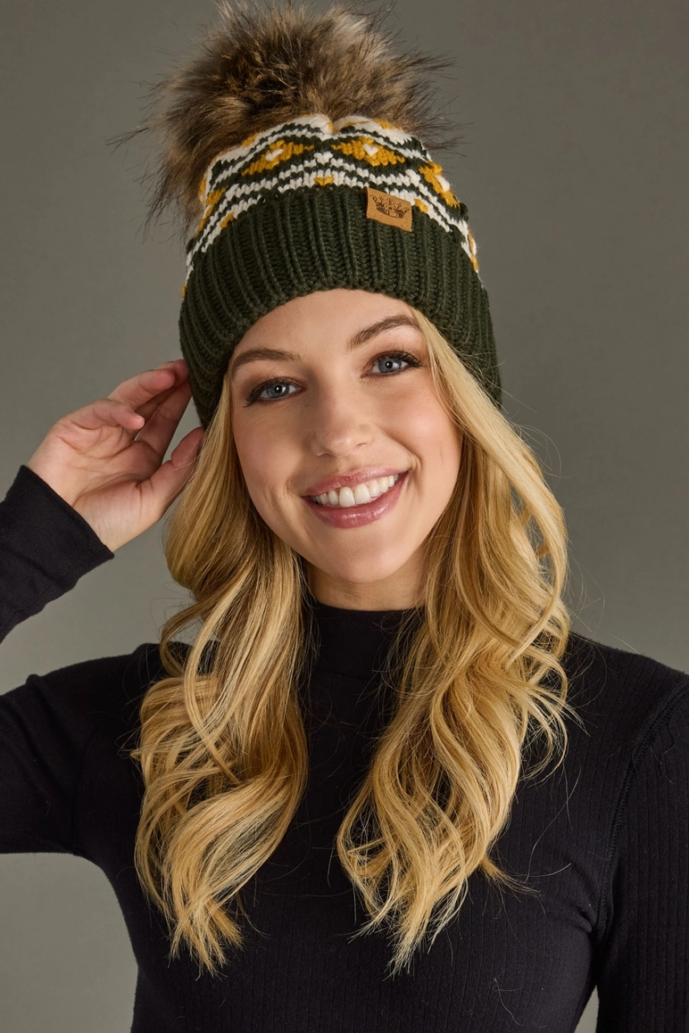 Olive, Cream & Mustard Pom Hat