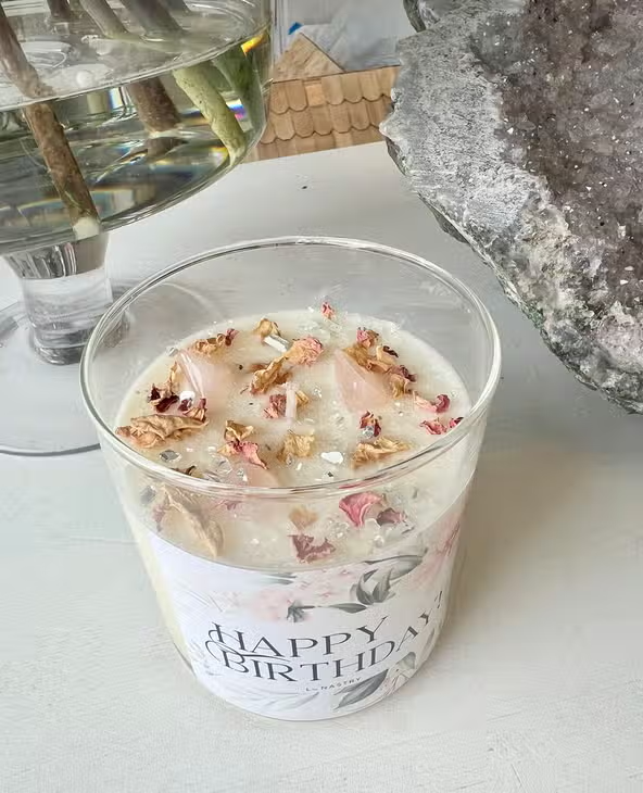 Happy Birthday Candle Rose Petals
