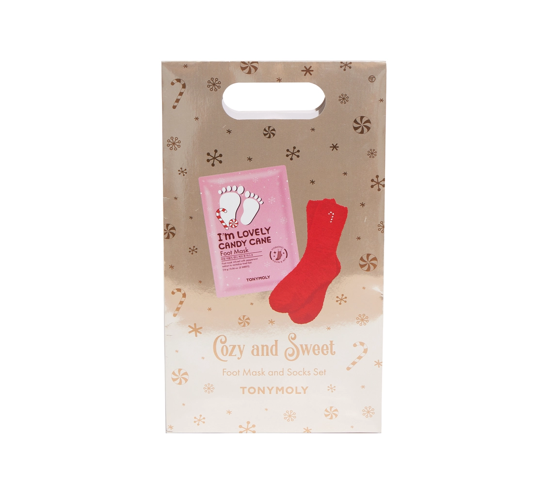 Cozy Candy Cane Mask + Socks Set